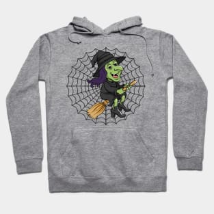 Halloween Witch Broom Spider Web Hoodie